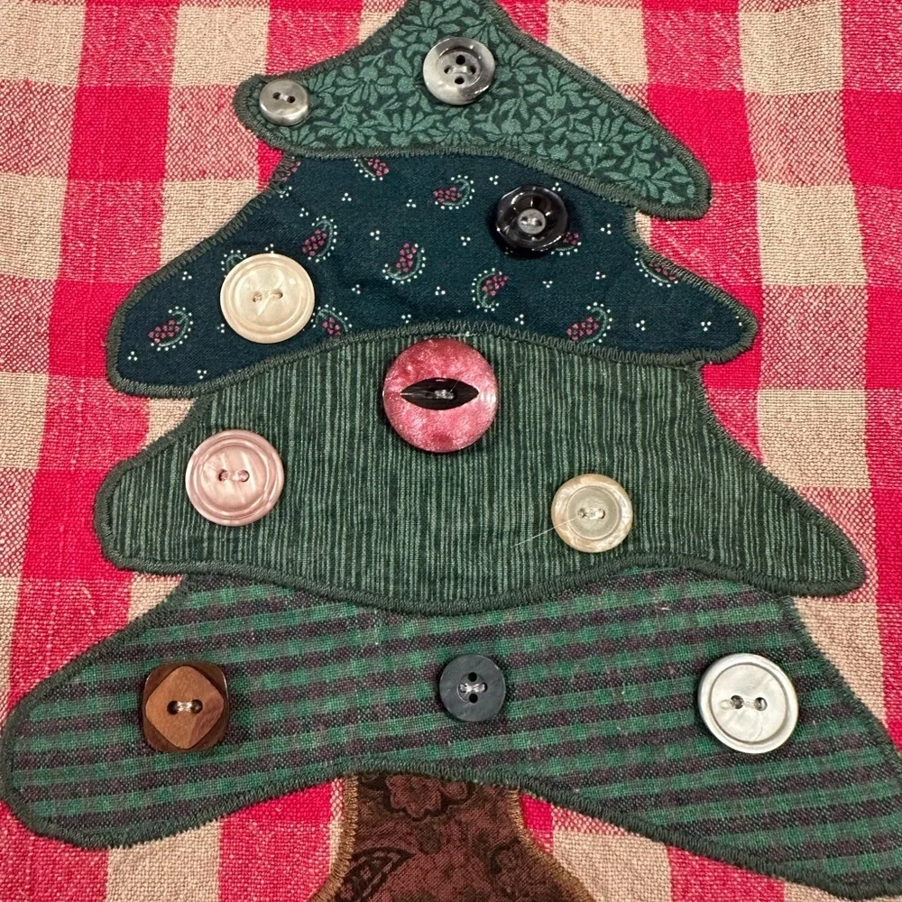 Vtg Set of 2 1990's Fun Creations Christmas Plaid Dishtowel Plaid Buttons